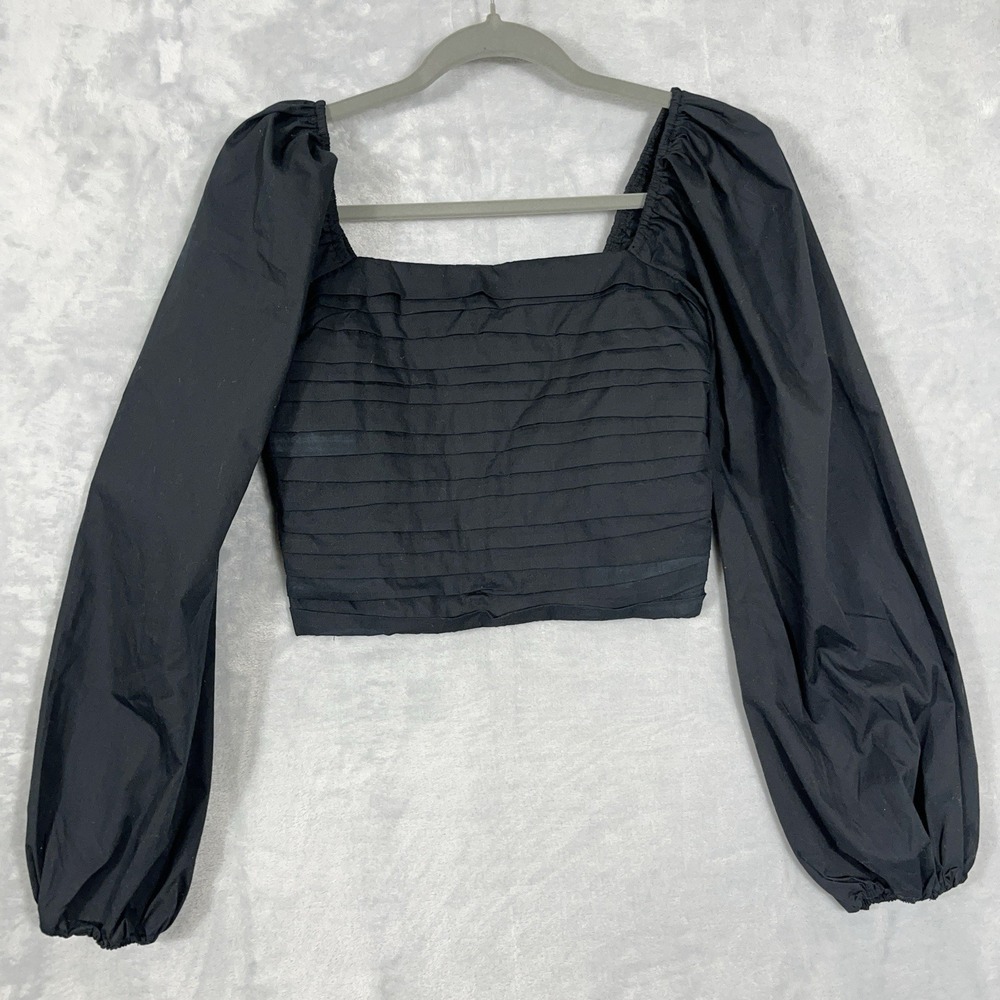 Abercrombie &Fitch Puff Sleeve Crop Top S Pleated Smocked‎ Peasant Black Goth